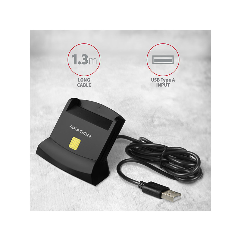 AXAGON CRE-SM2, USB-A StandReader 4-slot čítačka Smart card (eObčanka) + SD/microSD/SIM, kábel 1.3 m