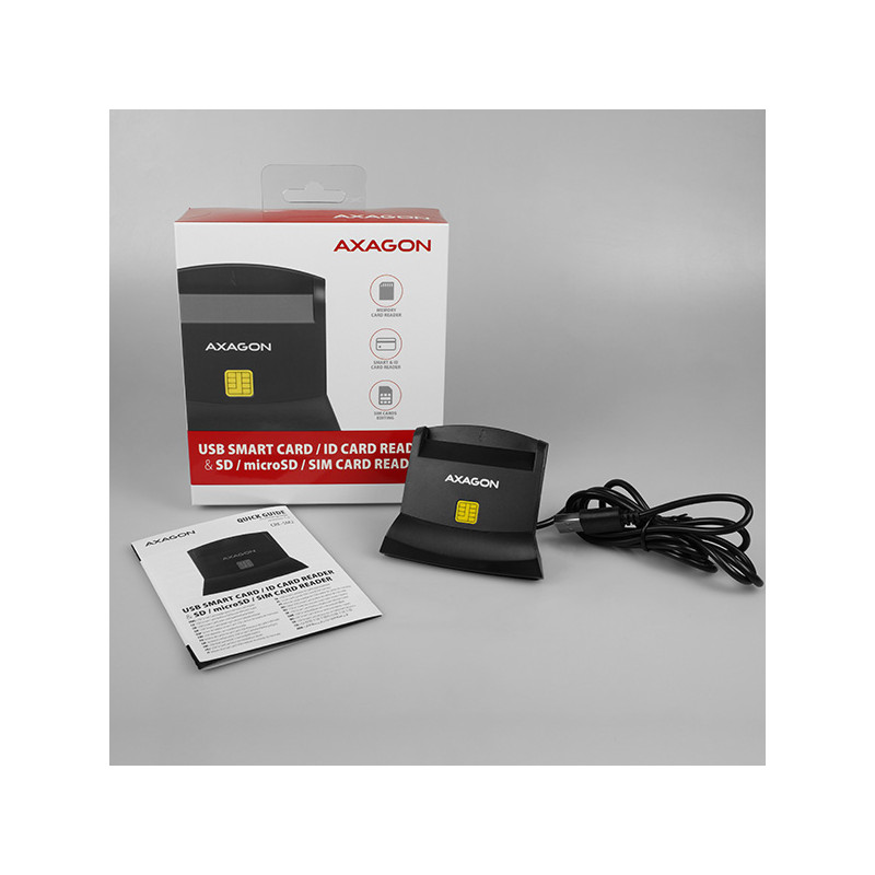 AXAGON CRE-SM2, USB-A StandReader 4-slot čítačka Smart card (eObčanka) + SD/microSD/SIM, kábel 1.3 m