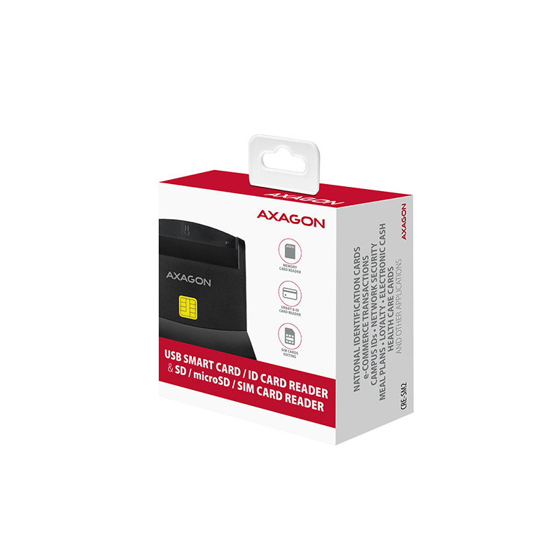 AXAGON CRE-SM2, USB-A StandReader 4-slot čítačka Smart card (eObčanka) + SD/microSD/SIM, kábel 1.3 m