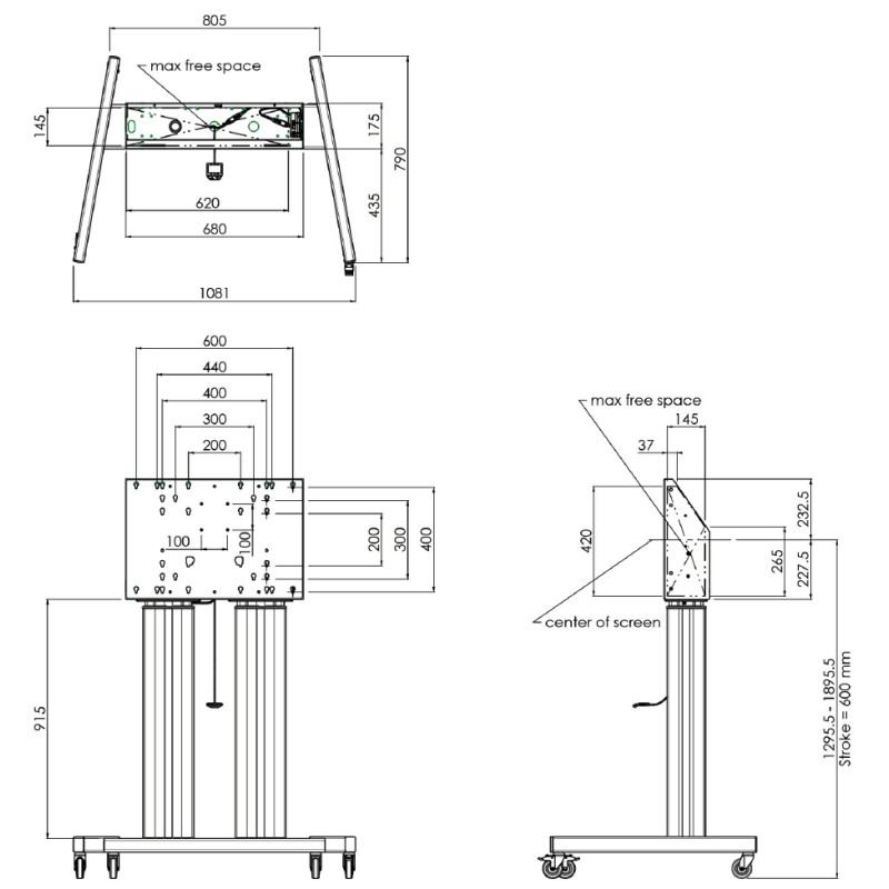 VOGELS - SMMS 062.7105 dvojitý elektrický lift 98'', 160 kg, 1295-1895 mm, čierny