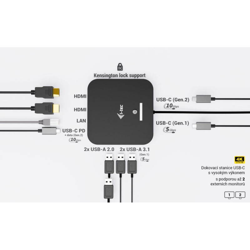 i-tec USB-C Dual HDMI Docking Station with Power Delivery 100W + i-tec Universal Charger 100W