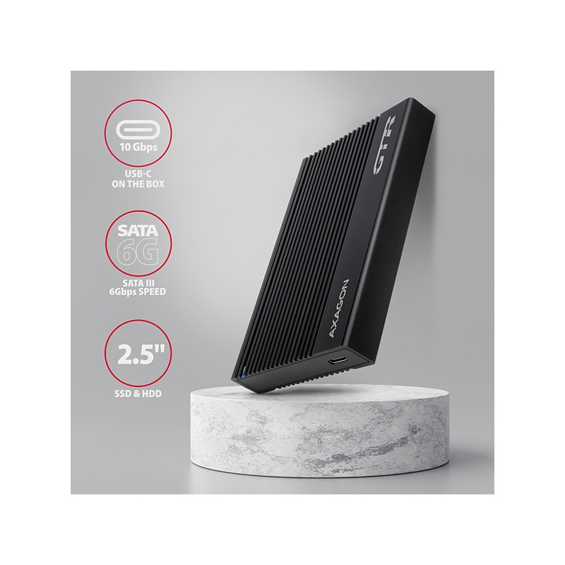 AXAGON EE25-GTR, USB-C 10Gbps - SATA 6G 2.5'' RIBBED box, čierny