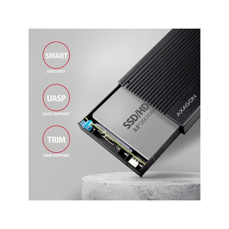 AXAGON EE25-GTR, USB-C 10Gbps - SATA 6G 2.5'' RIBBED box, čierny
