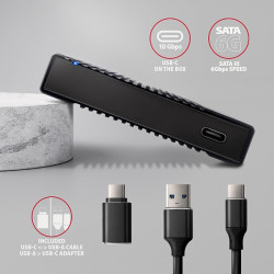 AXAGON EE25-GTR, USB-C 10Gbps - SATA 6G 2.5'' RIBBED box, čierny