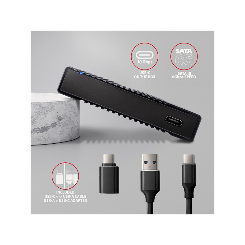 AXAGON EE25-GTR, USB-C 10Gbps - SATA 6G 2.5'' RIBBED box, čierny