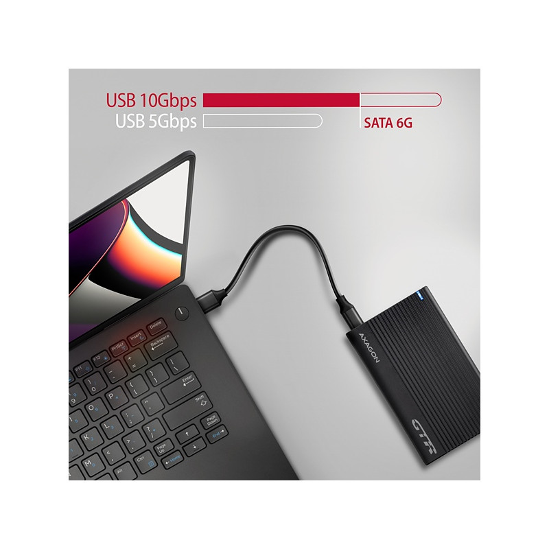 AXAGON EE25-GTR, USB-C 10Gbps - SATA 6G 2.5'' RIBBED box, čierny