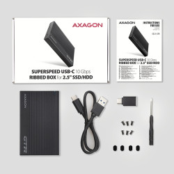 AXAGON EE25-GTR, USB-C 10Gbps - SATA 6G 2.5'' RIBBED box, čierny