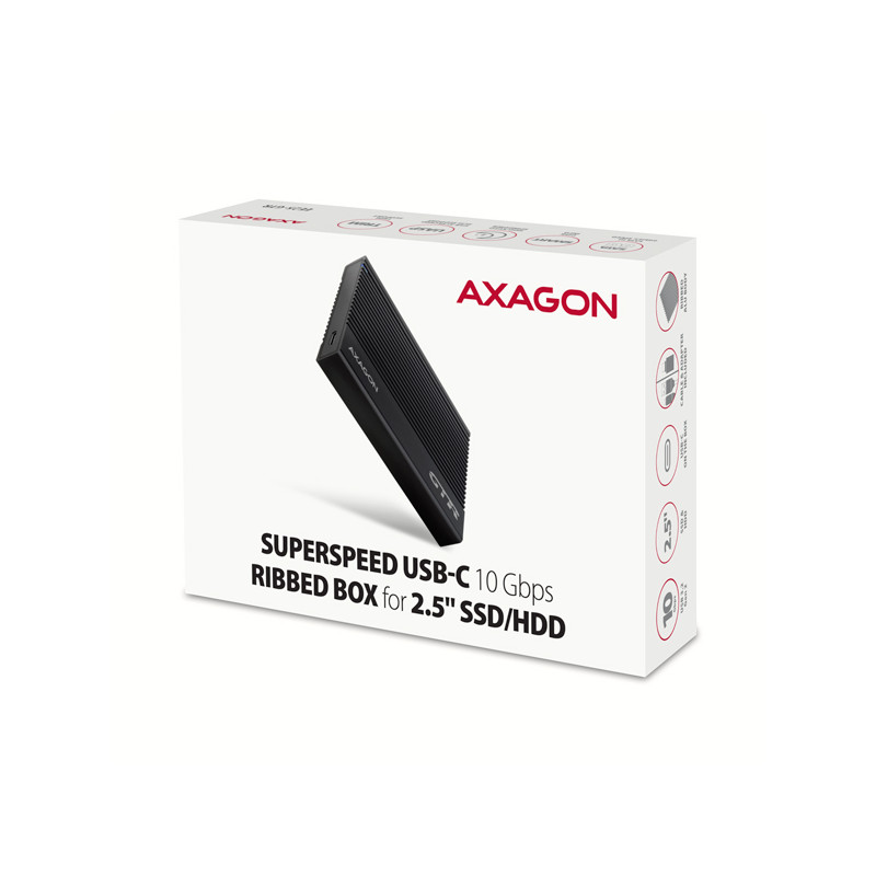 AXAGON EE25-GTR, USB-C 10Gbps - SATA 6G 2.5'' RIBBED box, čierny
