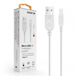 Aligator kábel microUSB predĺžený kon. 9mm Biely