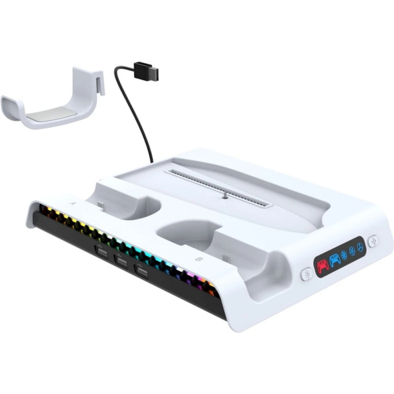 NONAME - iPega P5S006 Multifunkčný Nabíjací RGB Stojan s Chladením pre PS5 Slim White