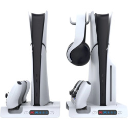 NONAME - iPega P5S006 Multifunkčný Nabíjací RGB Stojan s Chladením pre PS5 Slim White