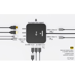 i-tec USB-C Dual HDMI Docking Station, Power Delivery 100W