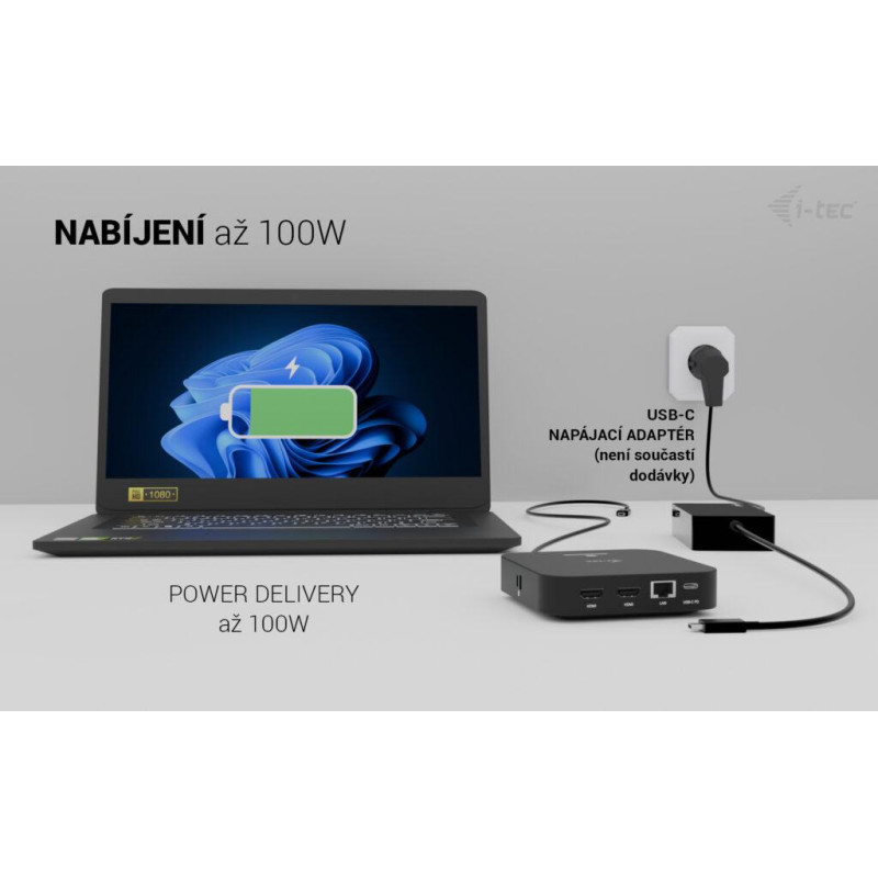 i-tec USB-C Dual HDMI Docking Station, Power Delivery 100W