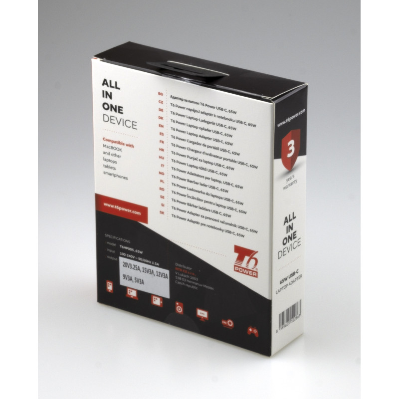T6 Power univerzálny adaptér k notebooku, 65W, USB-C