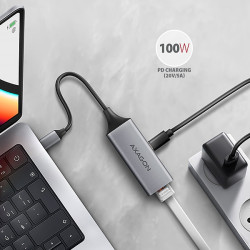 AXAGON ADE-TXPD, USB-C 3.2 Gen 1 - Gigabit Ethernet sieťová karta, Asix AX88179, PD 100W, auto inštal