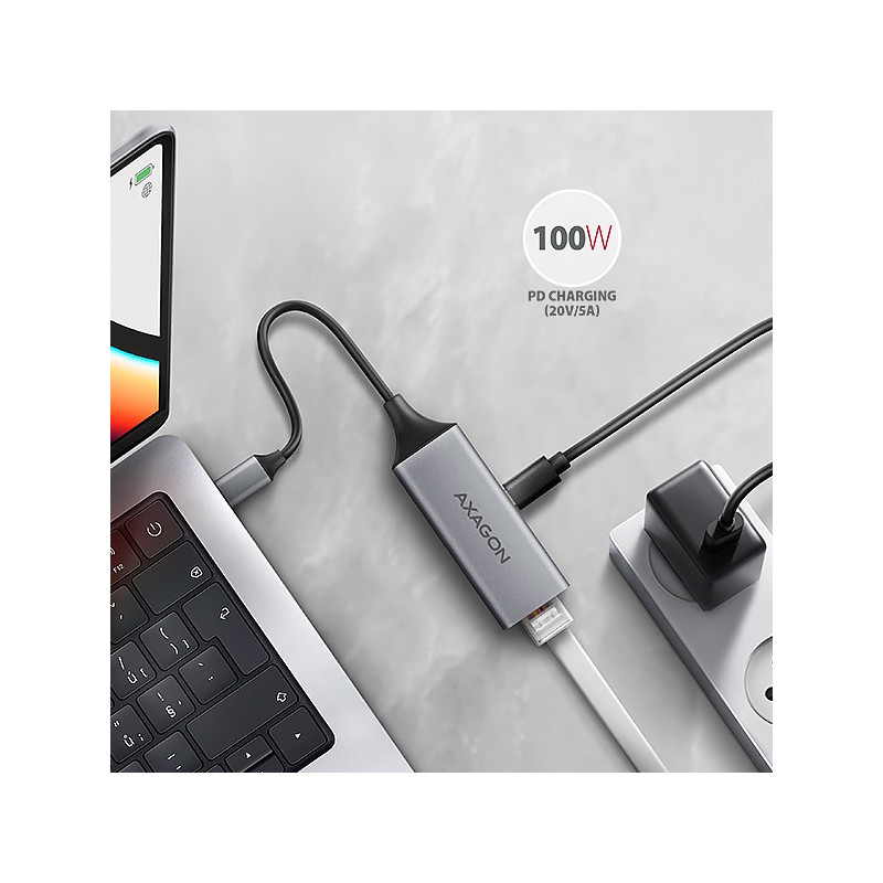 AXAGON ADE-TXPD, USB-C 3.2 Gen 1 - Gigabit Ethernet sieťová karta, Asix AX88179, PD 100W, auto inštal