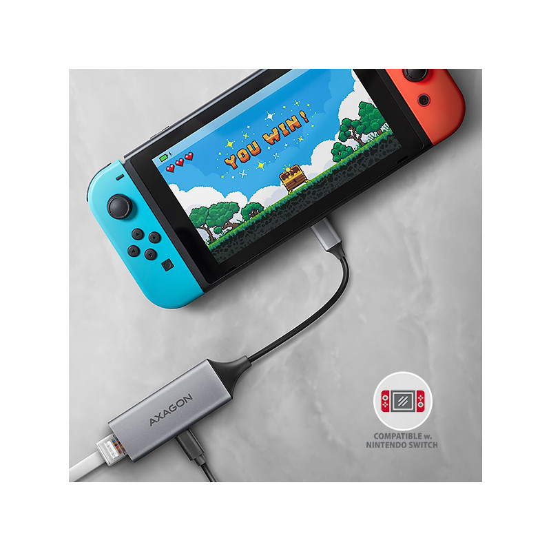 AXAGON ADE-TXPD, USB-C 3.2 Gen 1 - Gigabit Ethernet sieťová karta, Asix AX88179, PD 100W, auto inštal