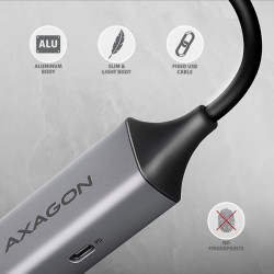 AXAGON ADE-TXPD, USB-C 3.2 Gen 1 - Gigabit Ethernet sieťová karta, Asix AX88179, PD 100W, auto inštal
