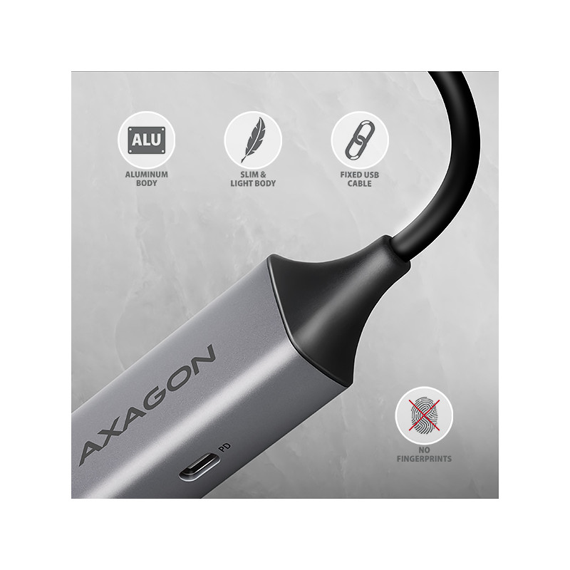 AXAGON ADE-TXPD, USB-C 3.2 Gen 1 - Gigabit Ethernet sieťová karta, Asix AX88179, PD 100W, auto inštal