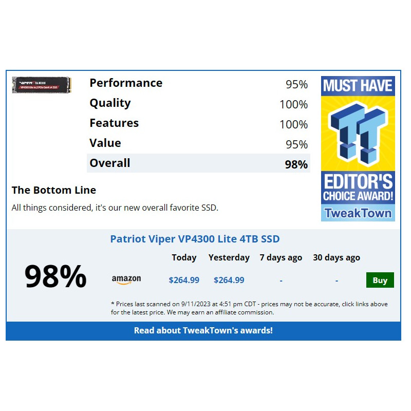PATRIOT VP4300 Lite/4TB/SSD/M.2 NVMe/Čierna/5R
