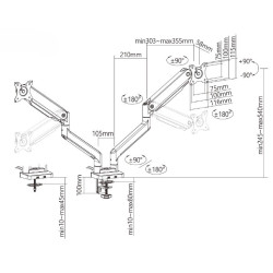 Držiak monitora Brateck LDT60-C024 dve ramená vedľa seba mechanická pružina Heavy Duty