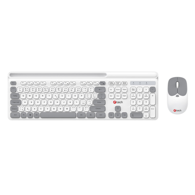 Klávesnica C-TECH Quallis WLKMC-05, bezdrôtový combo set s myšou, biela, USB, CZ/SK