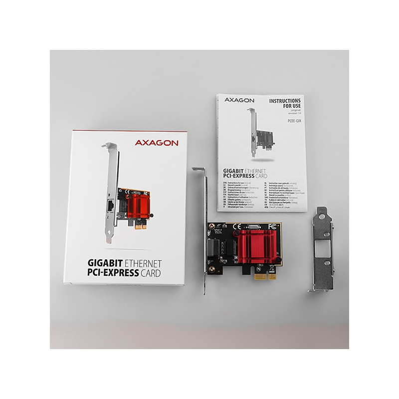 AXAGON PCEE-GIX, PCIe sieťová karta - 1x Gigabit Ethernet port (RJ-45), Intel i210AT, PXE, vr. LP