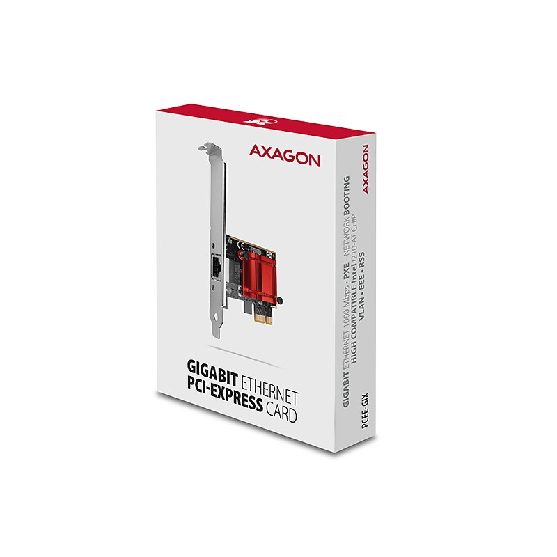 AXAGON PCEE-GIX, PCIe sieťová karta - 1x Gigabit Ethernet port (RJ-45), Intel i210AT, PXE, vr. LP