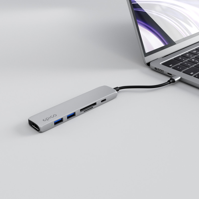 Epico 6v1 hliníkový USB-C 8K húb - strieborná