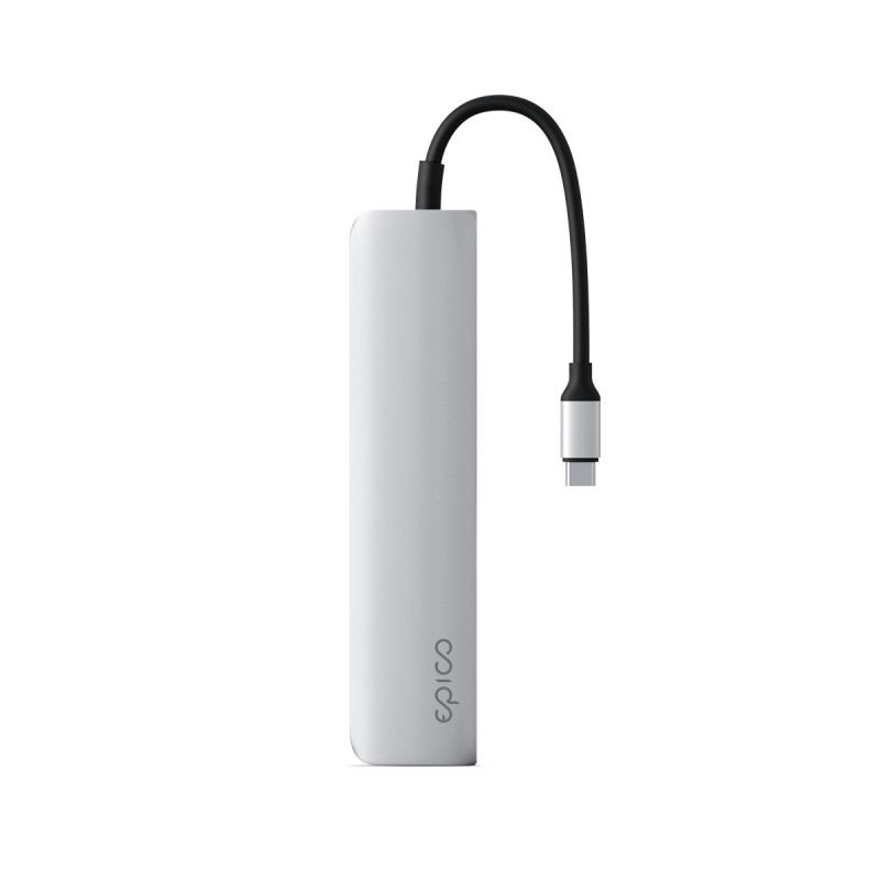 Epico 6v1 hliníkový USB-C 8K húb - strieborná