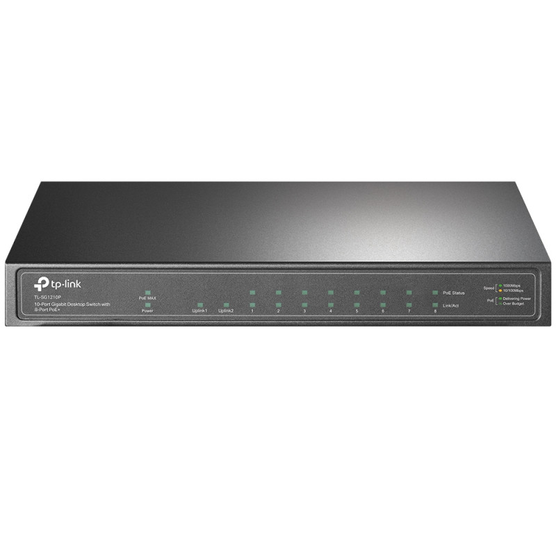 TP-Link TL-SG1210P 8xGb POE + 63W, 1xGb RJ45 nonPOE, 1xSFP, desktop switch, kov.