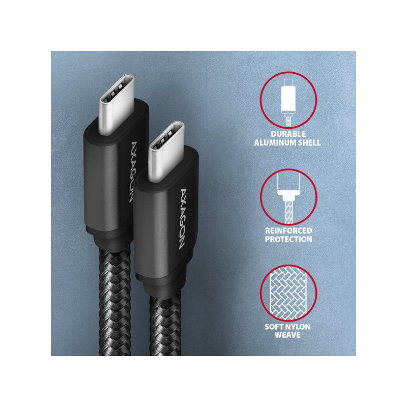 AXAGON BUCM3-CM30AB, SPEED kábel USB-C -- USB-C, 3m, USB 3.2 Gen 1, PD 60W 3A, ALU, oplet, čierny