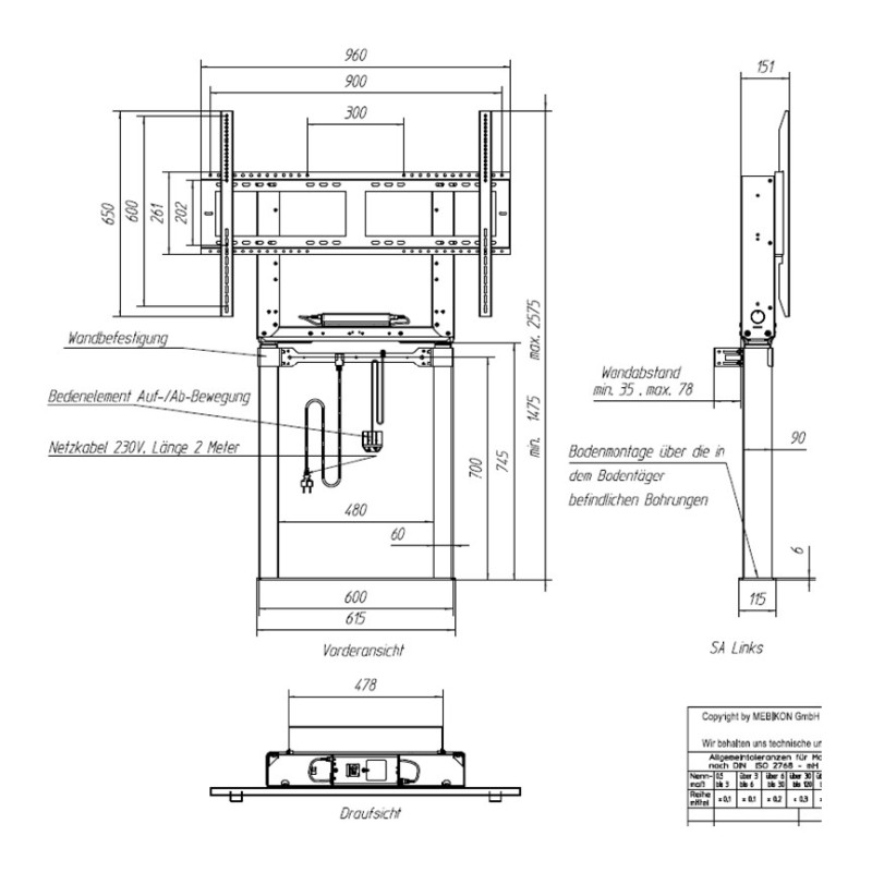 Držiak MEBIKON eQLift Next Wall/Floor 80 mm/s