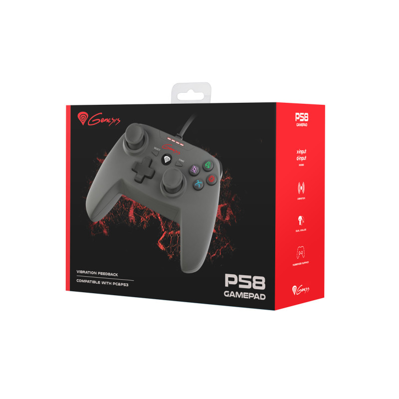 Drôtový gamepad Genesis P58, pre PS3/PC, vibrácie