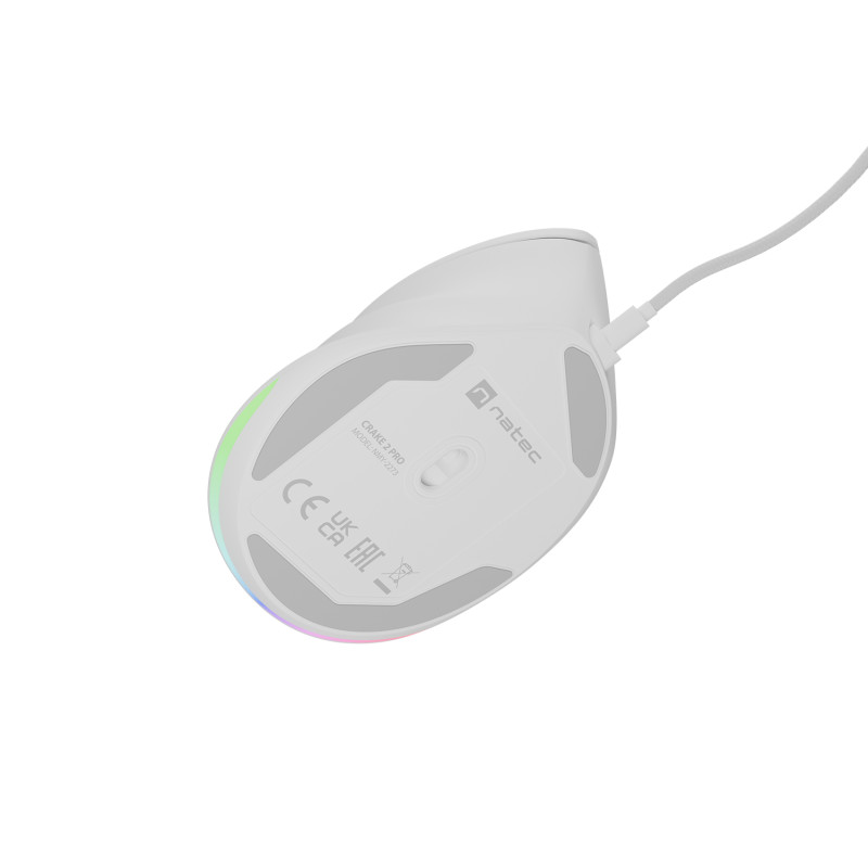 Vertikálna myš Natec CRAKE 2 PRO/Vertikálna/Optická/Pre pravákov/12 400 DPI/Drôtové USB-A/Biela