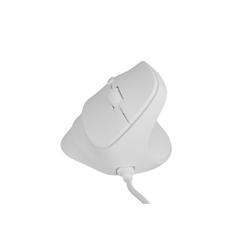 Vertikálna myš Natec CRAKE 2 PRO/Vertikálna/Optická/Pre pravákov/12 400 DPI/Drôtové USB-A/Biela
