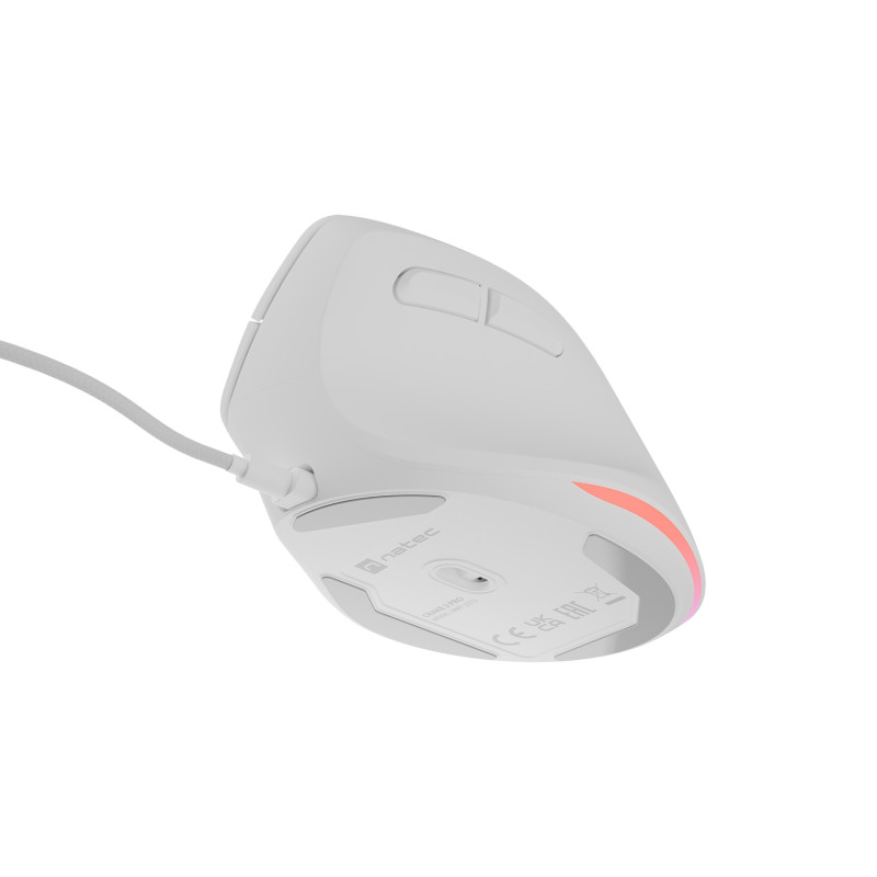 Vertikálna myš Natec CRAKE 2 PRO/Vertikálna/Optická/Pre pravákov/12 400 DPI/Drôtové USB-A/Biela