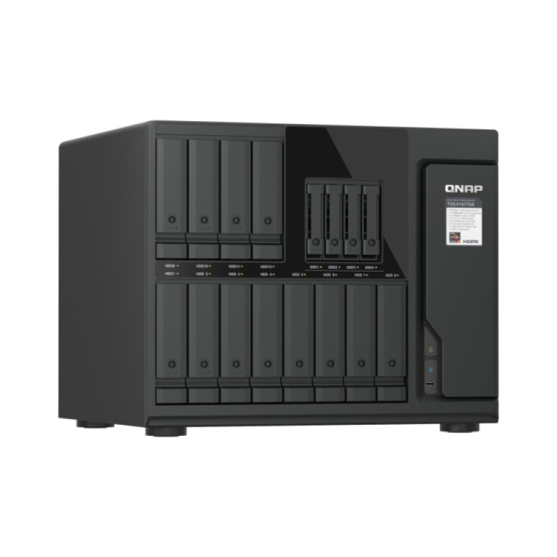 QNAP TVS-h1677AX-R5-16G (AMD Ryzen 5, ZFS, 16GB DDR5 RAM, 12x 3,5'' + 4x 2,5'', 2x 2,5GbE, 2x 10GbE)