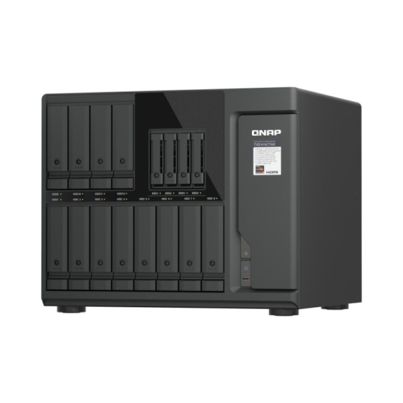 QNAP TVS-h1677AX-R5-16G (AMD Ryzen 5, ZFS, 16GB DDR5 RAM, 12x 3,5'' + 4x 2,5'', 2x 2,5GbE, 2x 10GbE)