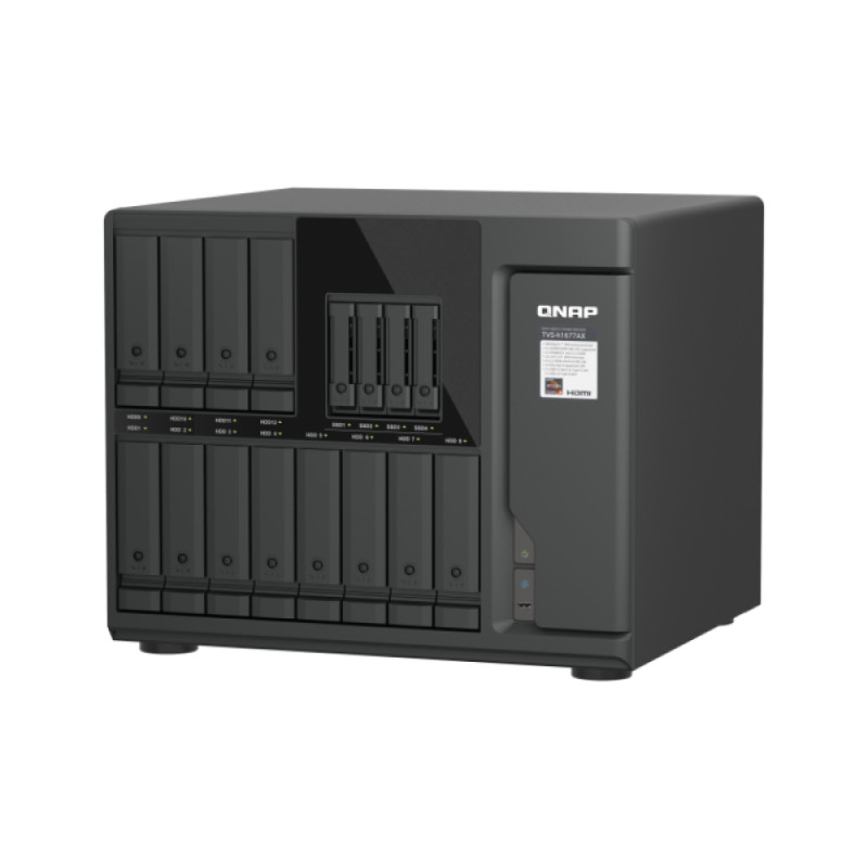 QNAP TVS-h1677AX-R5-16G (AMD Ryzen 5, ZFS, 16GB DDR5 RAM, 12x 3,5'' + 4x 2,5'', 2x 2,5GbE, 2x 10GbE)