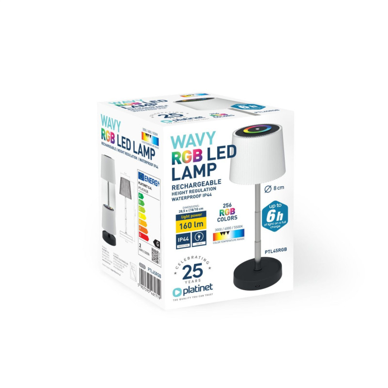 FELLOWES - Platinet PTL45RGB stolná LED lampa stmievateľná, dotykové ovládanie, integrovaná batéria 1200mAh, čierny