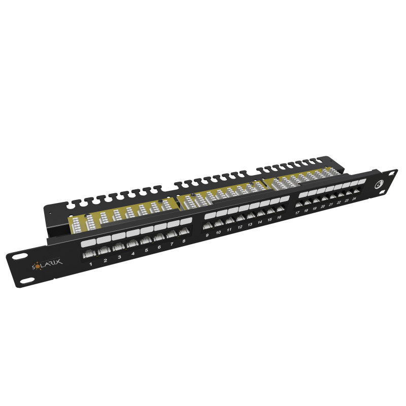 19'' patch panel Solarix 24 x RJ45 CAT6 UTP s vyväzovacou lištou 1U SX24L-6-UTP-BK-N