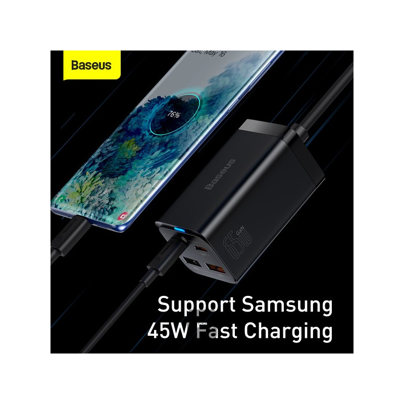 NONAME - Baseus rýchlonabíjačka do siete GaN3 Pro, 2x USB-C, 2x USB 65W čierna