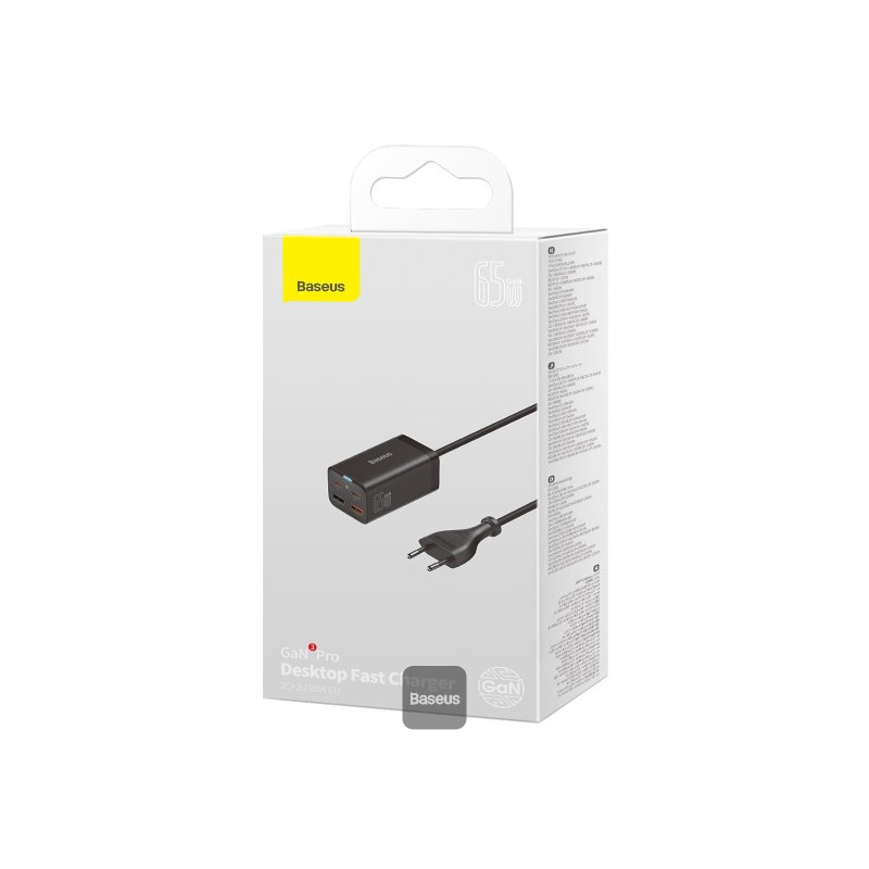 NONAME - Baseus rýchlonabíjačka do siete GaN3 Pro, 2x USB-C, 2x USB 65W čierna