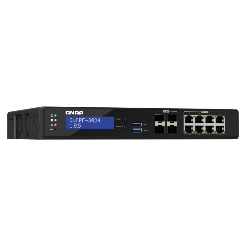 QNAP NVPE zariadenia QuCPE-3034-C3758R-16G (4core C3758R 2,4GHz, 16GB RAM, 2xM.2, 8x2,5GbE,4x10G SFP+)