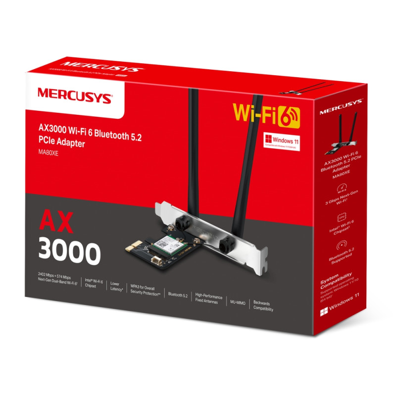 Mercusys MA80XE AX3000 WiFi6 BT PCIe adaptér
