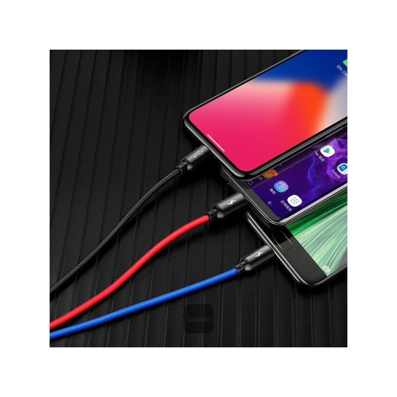 NONAME - Baseus dátový kábel 3v1 microUSB+Lightning+USB-C 1,2m 3,5A