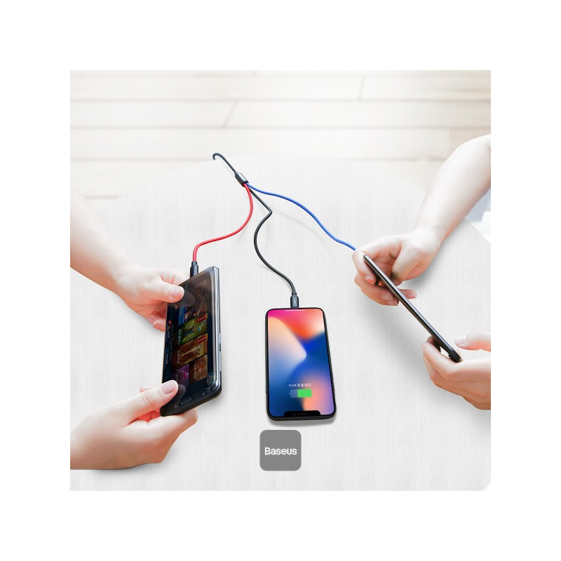 NONAME - Baseus dátový kábel 3v1 microUSB+Lightning+USB-C 1,2m 3,5A