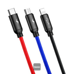 NONAME - Baseus dátový kábel 3v1 microUSB+Lightning+USB-C 1,2m 3,5A