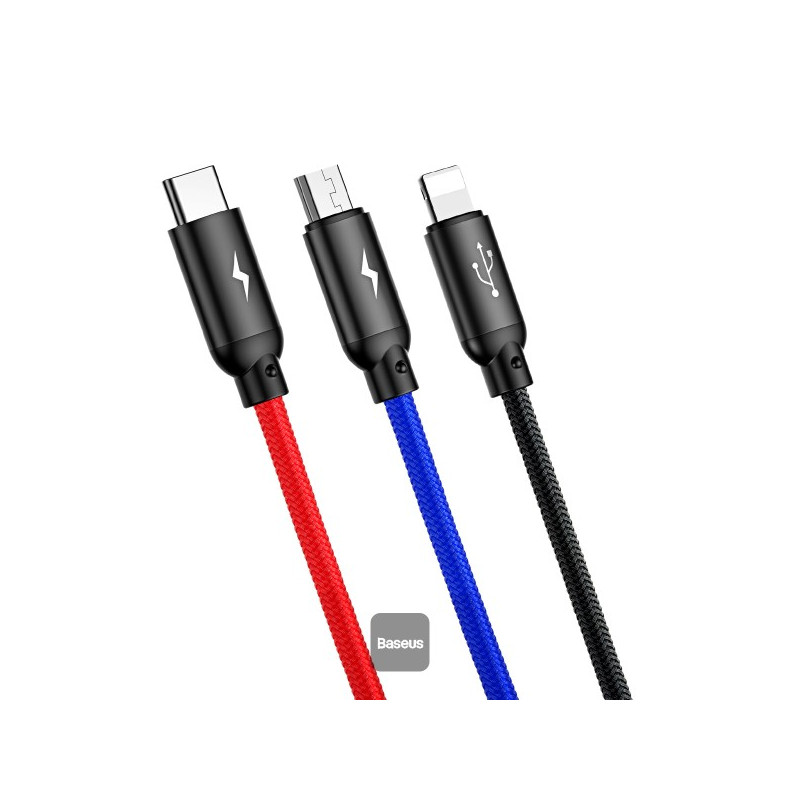 NONAME - Baseus dátový kábel 3v1 microUSB+Lightning+USB-C 1,2m 3,5A